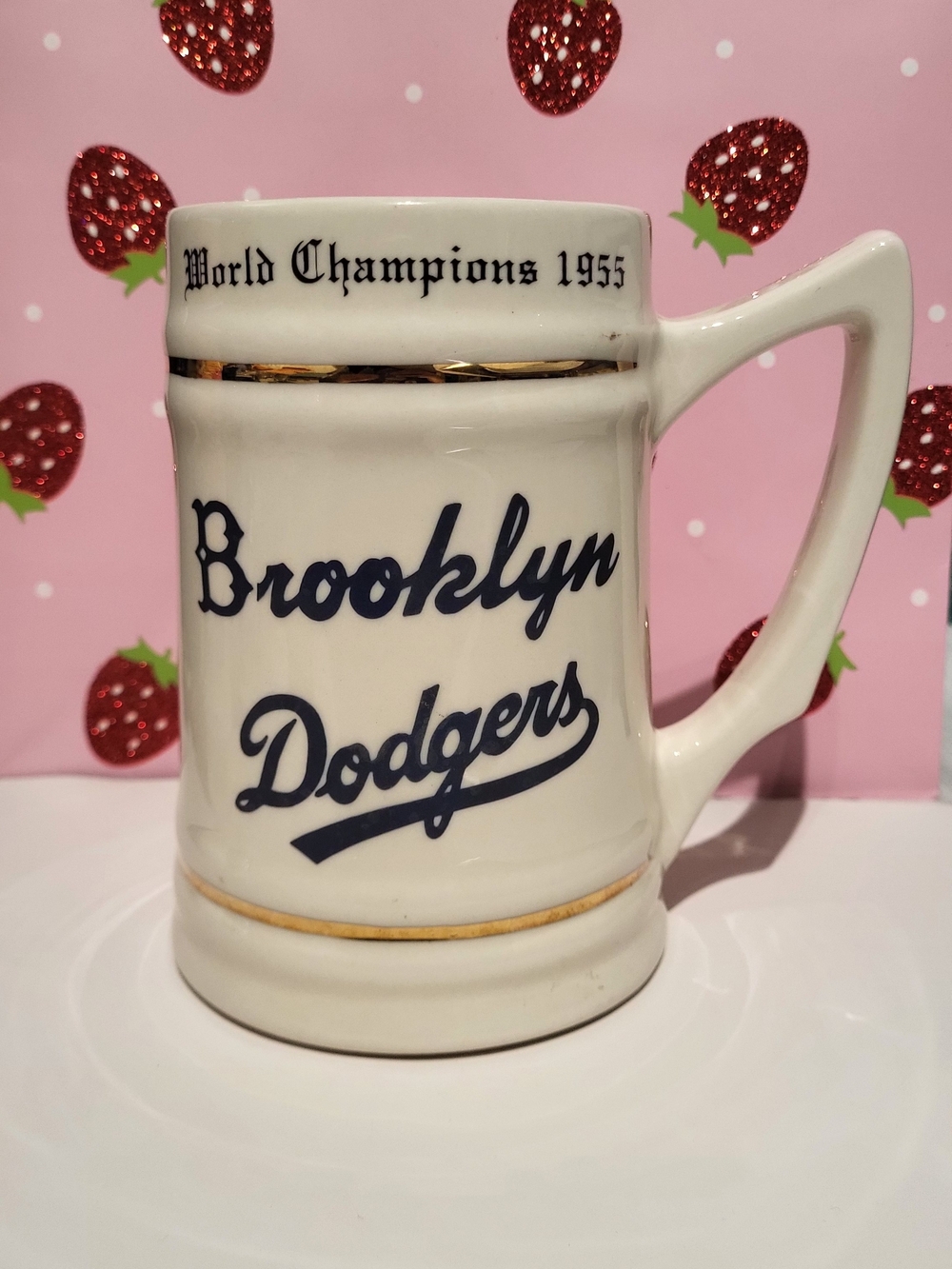 Brooklyn Dodgers Ceramic Beer Stein - White with Navy Script